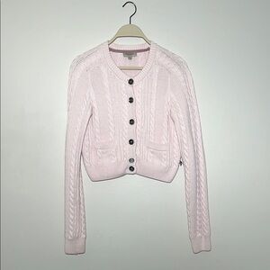 Pink Cable Knit Cropped style Cardigan Sweater